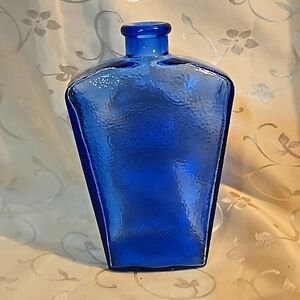Vintage Cobalt Blue Pebbled Pressed Glass Bottle Circa 70's